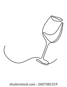 wine glass one line art, vector best line icon.