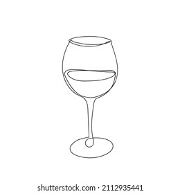 Wine Glass one line drawing, Continuous line logo, Black and white Vector Art Illustration