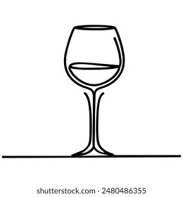 wine glass, one line drawing continuous minimalism vector illustration.