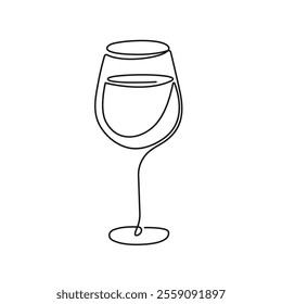 Wine Glass One Line Drawing. Glass of Wine Abstract Minimal Simple Linear Drawing. Drink Concept Continuous Single Line Illustration. Modern Trendy Contour Drawing. Vector. Not AI