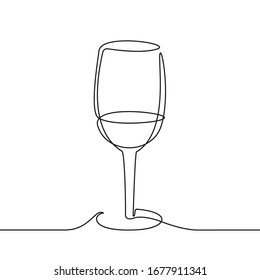 Wine Glass Outline. Continuous Black One Line Drawing. Vector Illustration