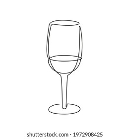 Wine glass outline. Continuous black one line drawing. Vector illustration