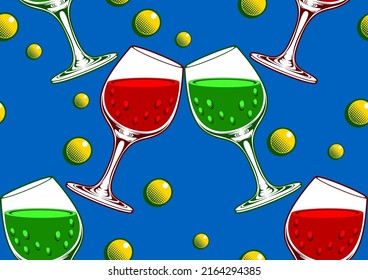 Wine Glass Pattern, Hawaii Abstract vibrant colours, textile art, hand-draw line image and background, fashion artwork for Fabric print, clothes, scarf, shawl, carpet, kerchief, handkerchief