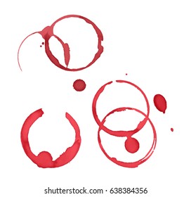 Wine glass ring stains.Set of round wine stains isolated on white background.
