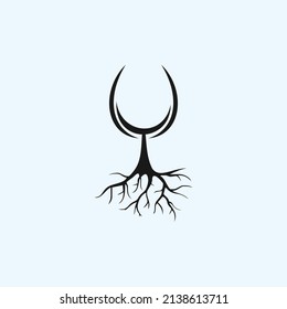 wine glass with roots logo design vector illustration on white background