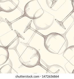 Wine glass seamless pattern. Alcoholic beverage glasses design. Empty wine glass backdrop. Vector illustration