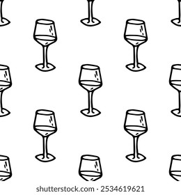 Wine glass seamless pattern doodle vector on white background