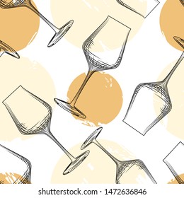 Wine glass seamless pattern. Empty wine glass backdrop. Alcoholic beverage glasses design.   Retro style. Vector illustration
