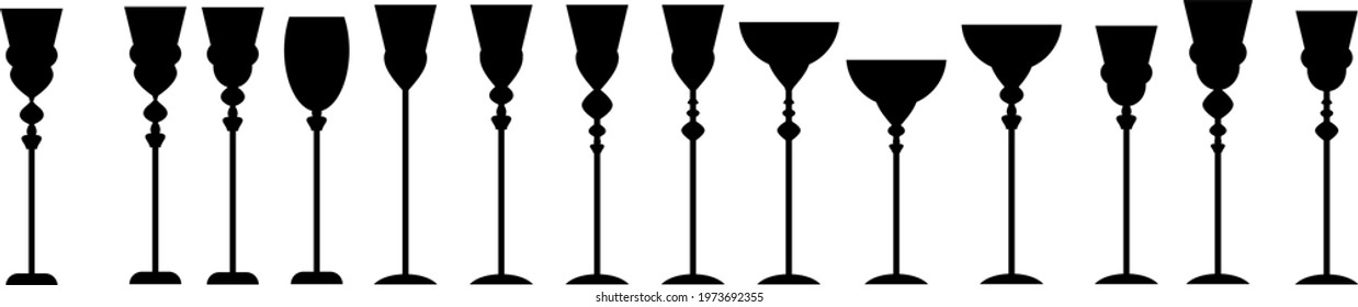 Wine  glass set, icon and logo, simple black graphic silhouette