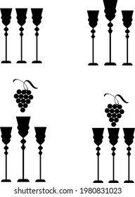 Wine glass set, icon and logo, simple black graphic silhouette
