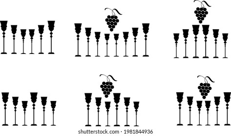  Wine glass set, icon and logo, simple black graphic silhouette 