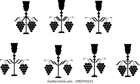 Wine glass set, icon and logo, simple black graphic silhouette