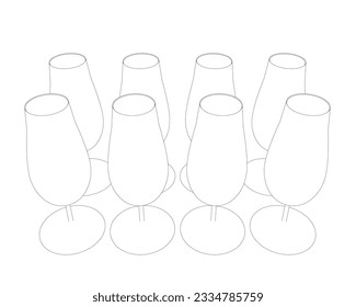 Wine Glass set Vector Simple Design. Set of contours of glasses from black lines isolated on a white background.