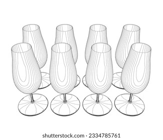 Wine Glass set Vector Simple Design. Set of contours of glasses from black lines isolated on a white background.