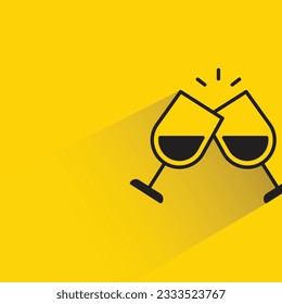 wine glass with shadow on yellow background