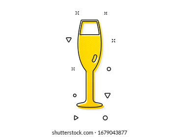 Wine glass sign. Champagne glass icon. Yellow circles pattern. Classic champagne glass icon. Geometric elements. Vector