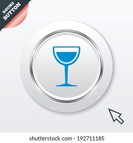 Wine glass sign icon. Alcohol drink symbol. White button with metallic line. Modern UI website button with mouse cursor pointer. Vector