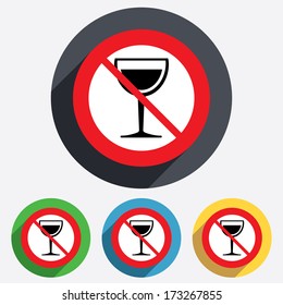 Wine glass sign icon. Do not drink Alcohol symbol. Red circle prohibition sign. Stop flat symbol. Vector