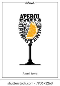 Wine glass, Silhouette, Aperol Spritz, typography, Fruit color, Italian poplar cocktail