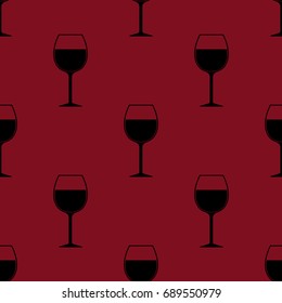 Wine Glass Silhouette Seamless Pattern on Red Bordeaux