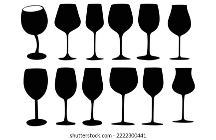 Wine Glass Silhouette, vector set isolated on white background