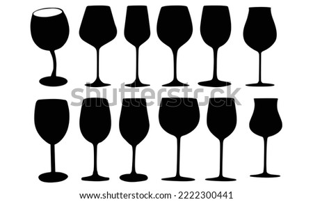 Wine Glass Silhouette, vector set isolated on white background