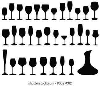 Wine Glass Silhouettes, Vector