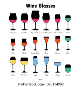 Wine glass silhouettes vector set on white background
