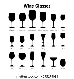 Wine glass silhouettes vector set on white background