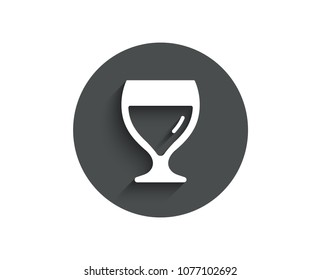 Wine glass simple icon. Alcohol drink sign. Beverage symbol. Circle flat button with shadow. Vector