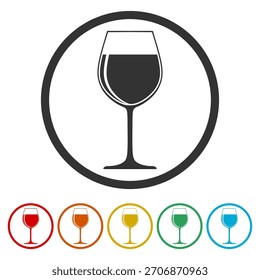 Vaso de vino icono simple. Establecer íconos en Botones de círculo de color