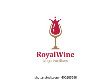 Wine Glass Splash as Crown Logo design vector template.
Liquid alcoholic drink Logotype concept icon