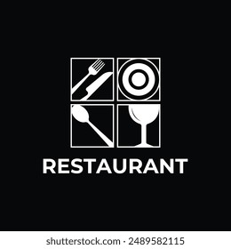 Weinglas Löffel Gabelplatte Messer für Restaurant Logo Design Konzept Idee