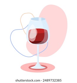 Wine glass standing with red wine on abstract background