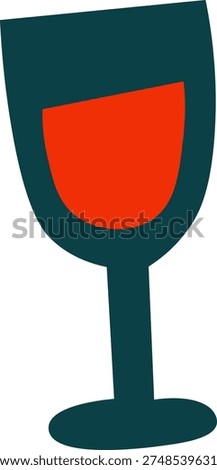 Wine glass with stem filled, bold geometric shapes and clean negative space. Symbol of dolce vita, leisure, celebration, and summer aperitivo. Cartoon vector illustration.