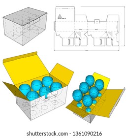 Wine Glass Storage Box with Die Line Template. The .eps file is full scale and fully functional. Prepared for real cardboard production.