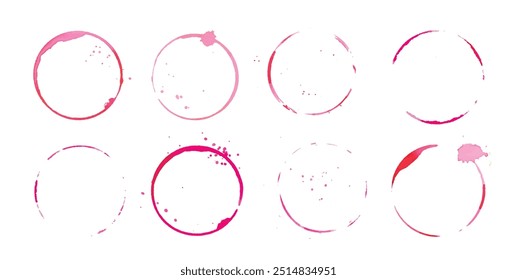 Wine glass traces, red stains and drops of wine, circle marks. Set of different prints for winery, classes and wine tasting design.