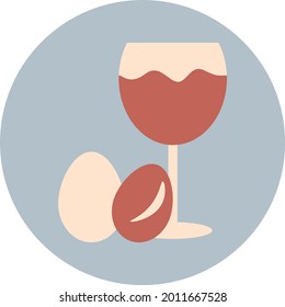 Vidrio con dos huevos a su lado, ilustración, vector sobre fondo blanco.