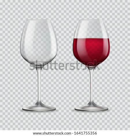 Wine glass. Two glasses empty and with red wine isolated on transparent background. Vector illustration