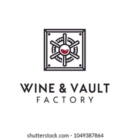 Wine Glass and Vault Safe Handle Gear Factory logo design 