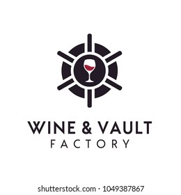 Wine Glass and Vault Safe Handle Gear Factory logo design 