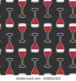 Wine glass. Vector concept in doodle and sketch style. Hand drawn illustration for printing on T-shirts, postcards. Seamless pattern for textile, paper wrap. Texture background.