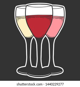 Wine glass. Vector concept in doodle and sketch style. Hand drawn illustration for printing on T-shirts, postcards. Icon and logo idea.