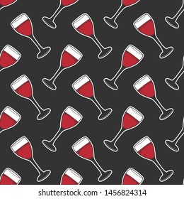 Wine glass. Vector concept in doodle and sketch style. Hand drawn illustration for printing on T-shirts, postcards. Seamless pattern for textile, paper wrap. Texture background.