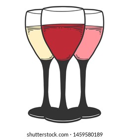 Wine glass. Vector concept in doodle and sketch style. Hand drawn illustration for printing on T-shirts, postcards. Icon and logo idea.