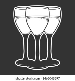 Wine glass. Vector concept in doodle and sketch style. Hand drawn illustration for printing on T-shirts, postcards. Icon and logo idea.