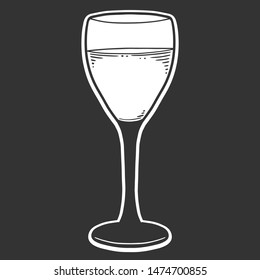 Wine glass. Vector concept in doodle and sketch style. Hand drawn illustration for printing on T-shirts, postcards. Icon and logo idea.
