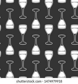 Wine glass. Vector concept in doodle and sketch style. Hand drawn illustration for printing on T-shirts, postcards. Seamless pattern for textile, paper wrap. Texture background.