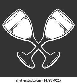 Wine glass. Vector concept in doodle and sketch style. Hand drawn illustration for printing on T-shirts, postcards. Icon and logo idea.