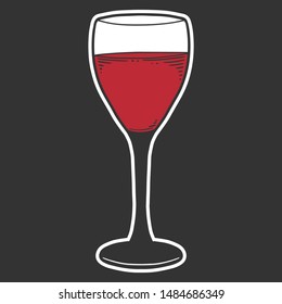 Wine glass. Vector concept in doodle and sketch style. Hand drawn illustration for printing on T-shirts, postcards. Icon and logo idea.